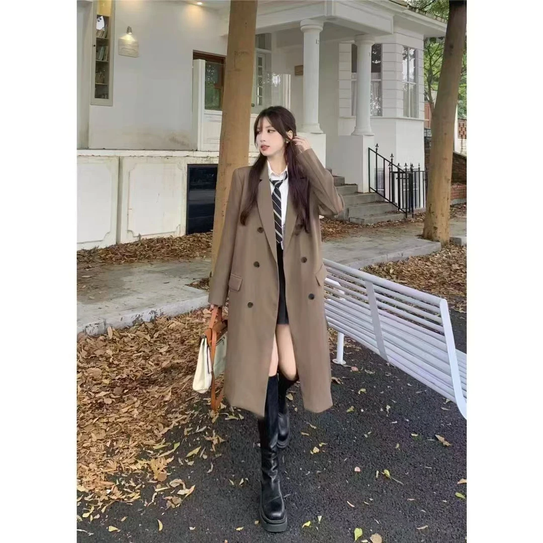 薄款卡其色西装风衣外套春秋季新款高级感中长款流行大衣女