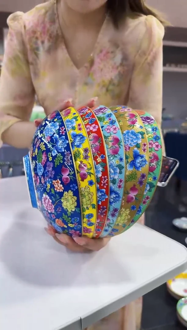 珐琅8.5英寸元宝盘6个景德镇混色