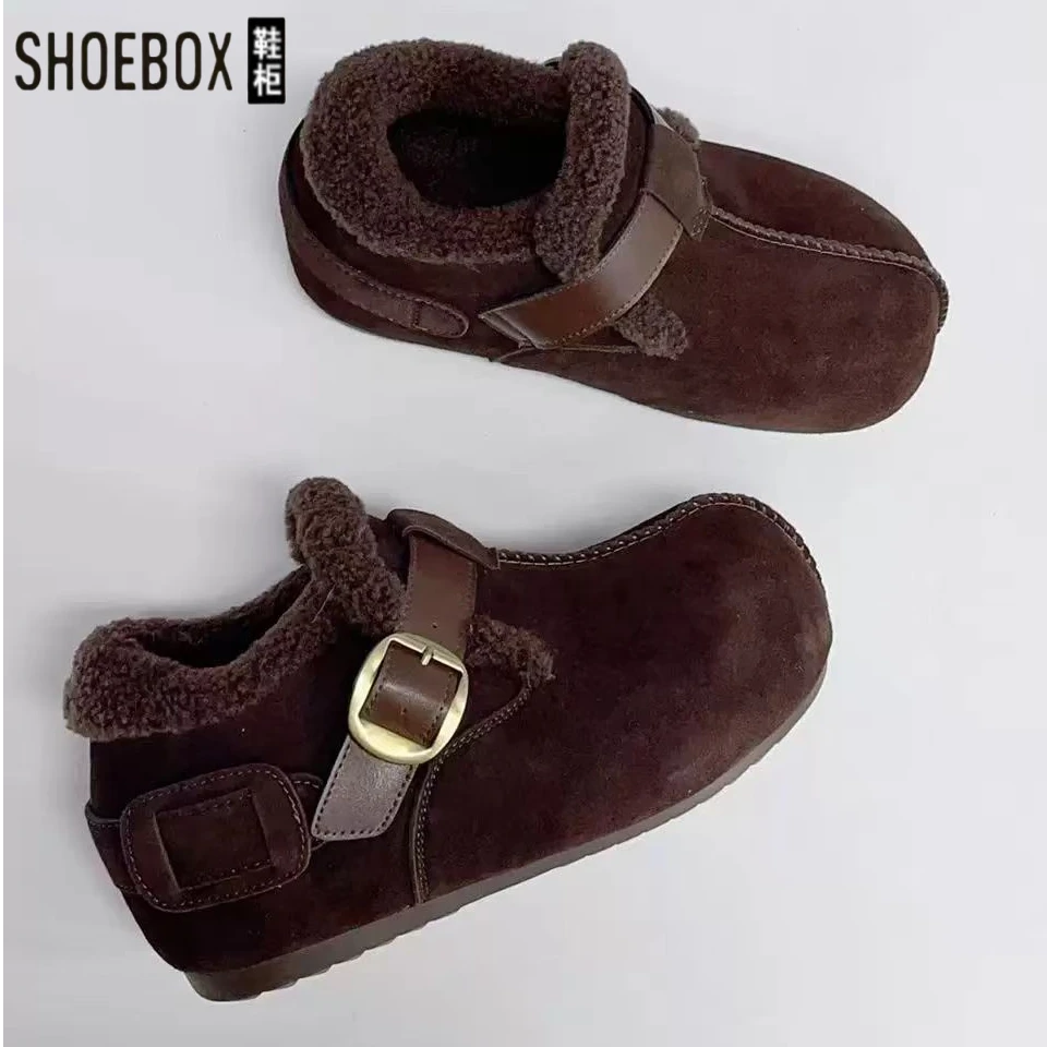 达芙妮旗下鞋柜加绒棉靴毛靴勃肯鞋棉鞋冬季休闲纯色休闲风内增高