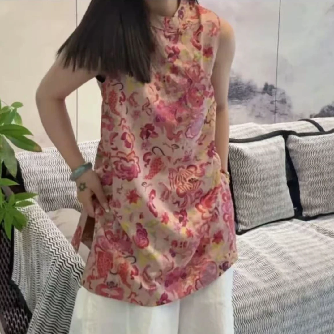 【现货现发】新中式国风印花连衣裙提花盘扣