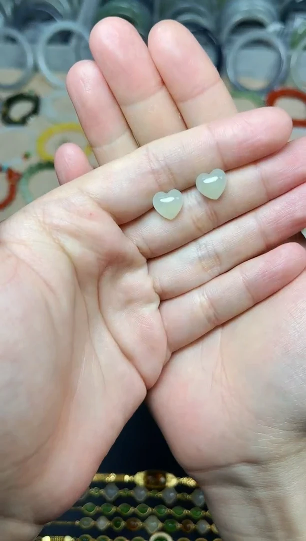 和田玉银S925镶嵌耳饰爱心耳钉06