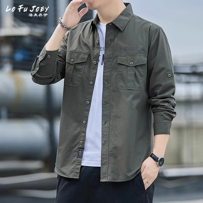 美式工装衬衫外套2025春季新款男士长袖衬衣休闲宽松日系复古重磅