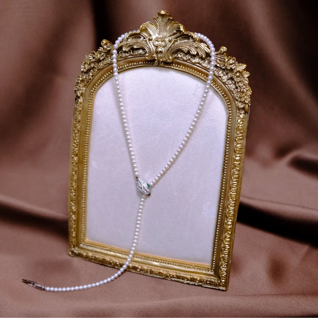 灵蛇2025年天然淡水珍珠极光白毛衣链4.8mm/S925银 BSL009DA