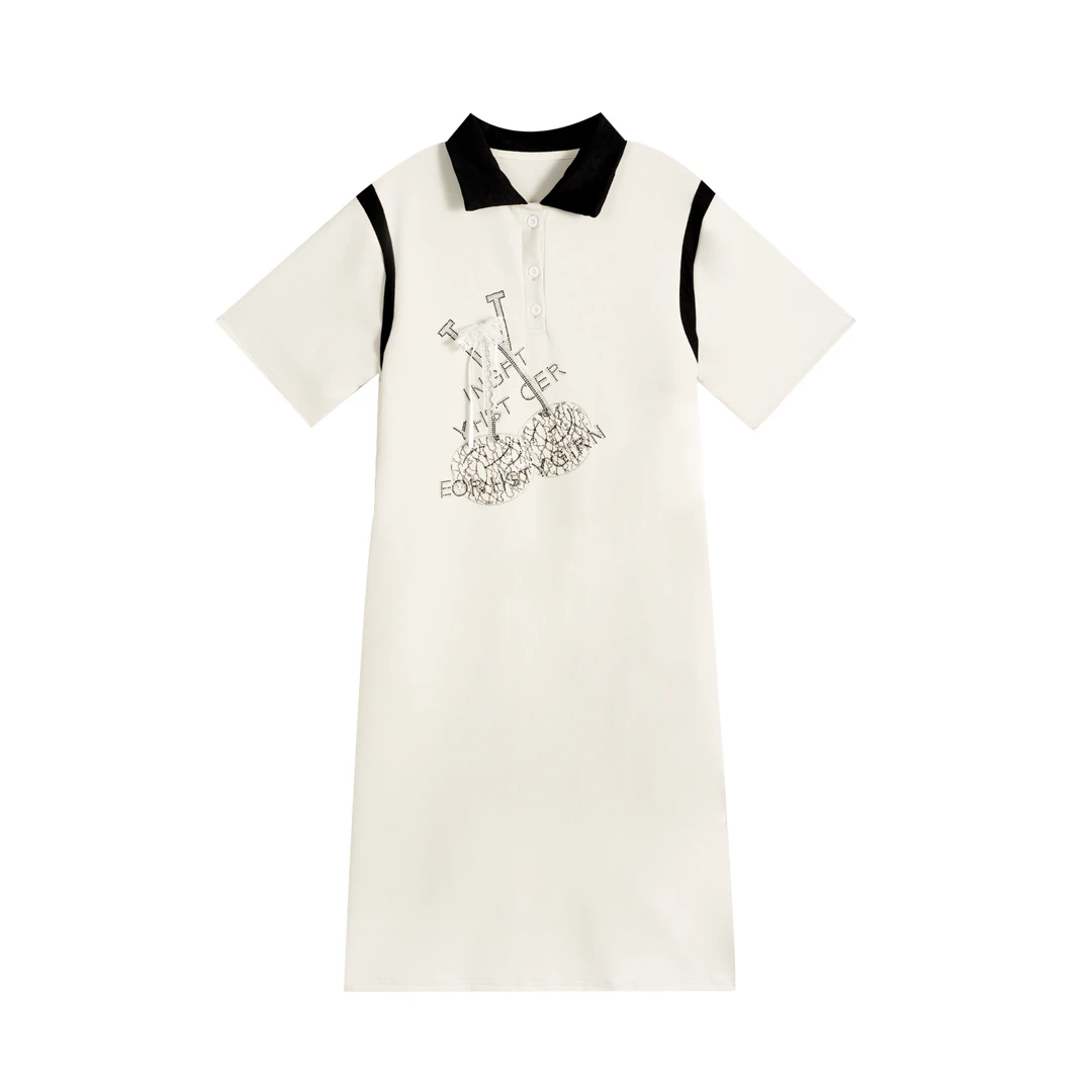2025年夏季新款撞色拼接polo领烫钻减龄连衣裙