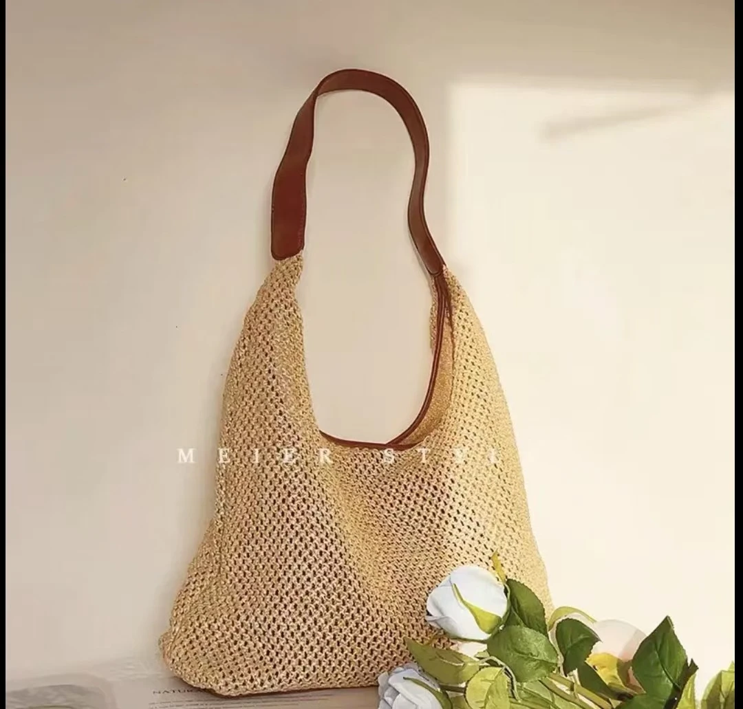 韩国ins手工编织水桶包夏季2025新款大容量草编单肩包海边沙滩包