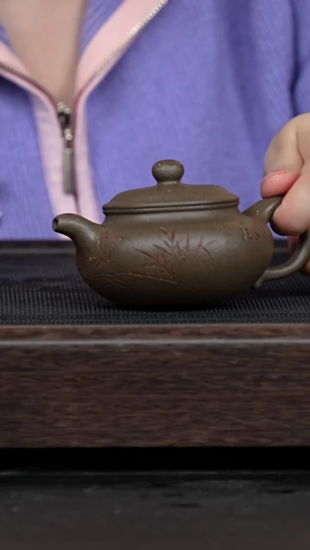 【闪购商品】紫砂茶壶蟹壳青刻绘消仿古