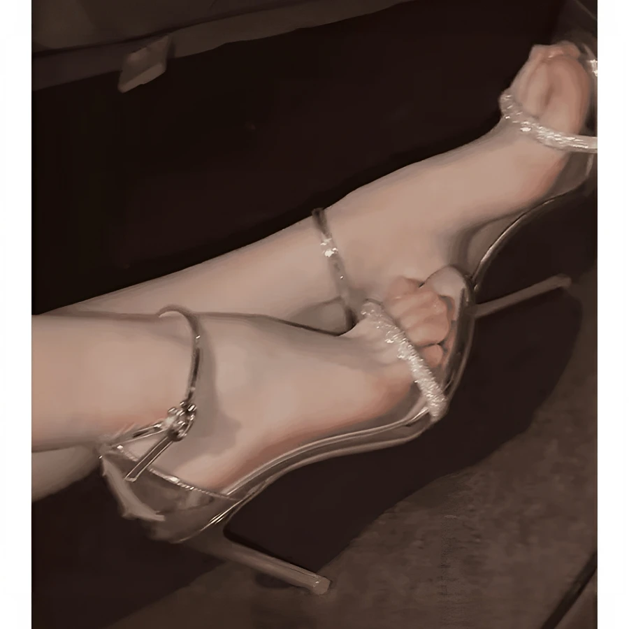 辣妹一字带水钻高跟凉鞋2025年春夏款时尚百搭性感御姐风细跟女鞋