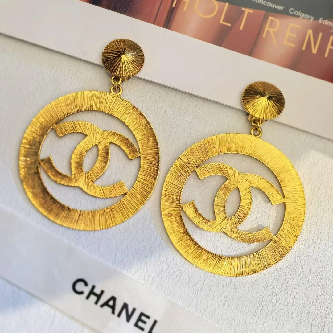 95新 Chanel/香奈儿 中古拉丝双C耳夹/YZ241205