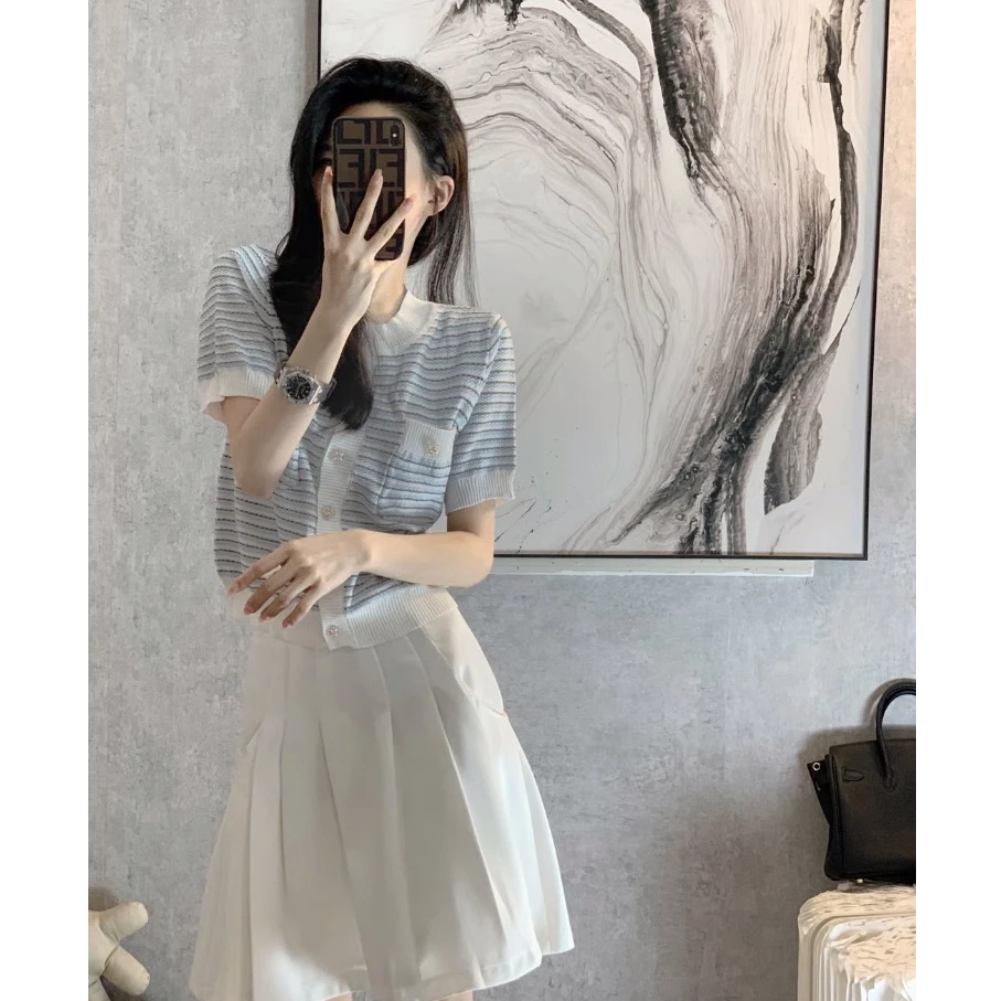 开衫薄款女空调衫2025夏新款日系甜美温柔风法式冰丝针织短袖上衣