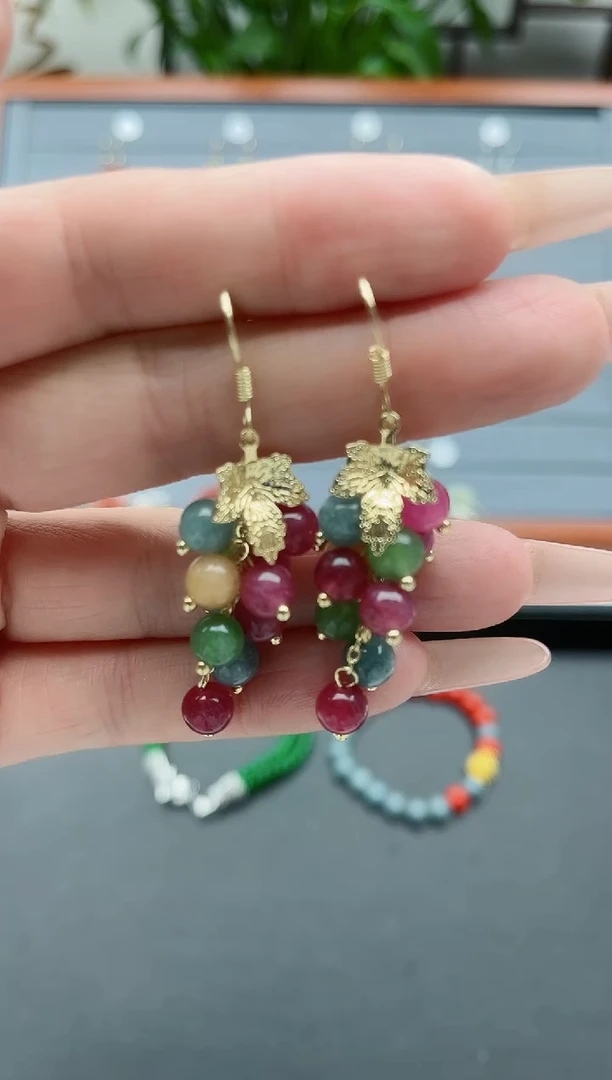 【闪购商品】石英质玉耳饰银S925镀金镶嵌16