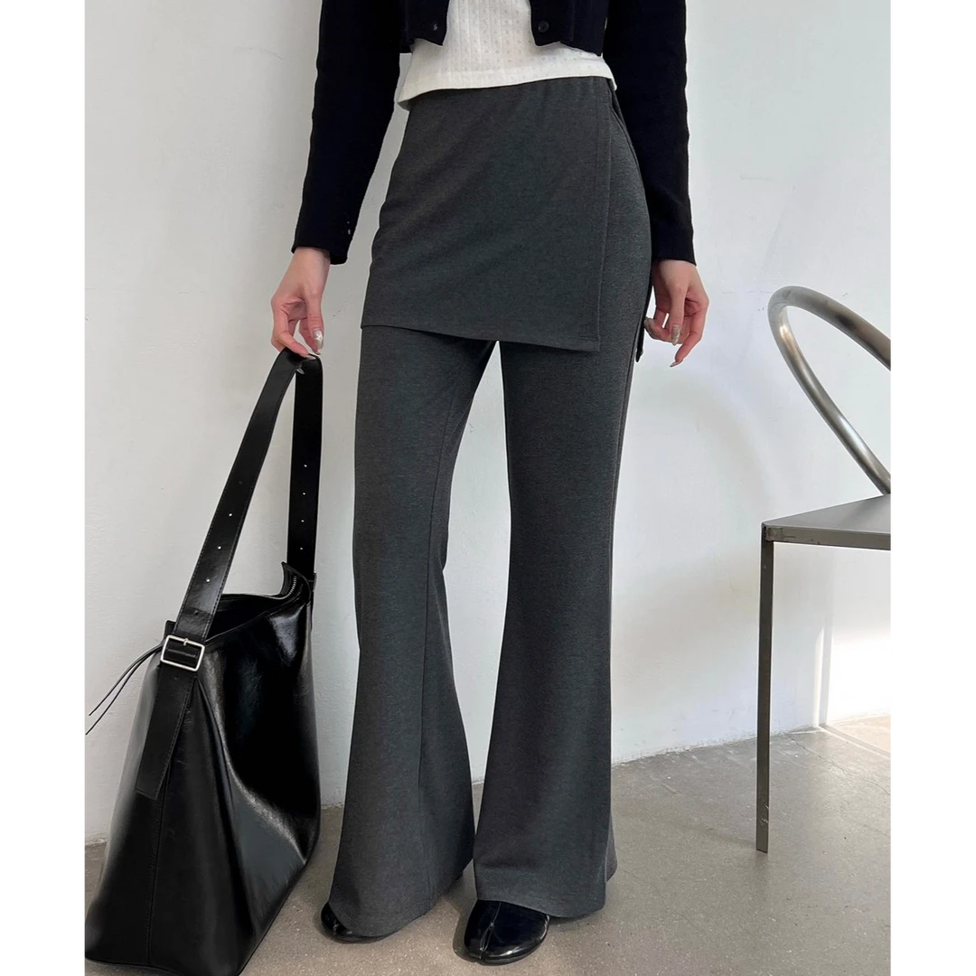 洋气百搭屁帘喇叭裤女2025春夏新款时尚假两件直筒休闲拖地裤