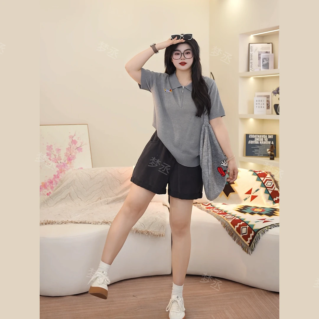 梦丞-腊肠小狗印花POLO领夏季大码女装短袖女款爆款2025新款上衣