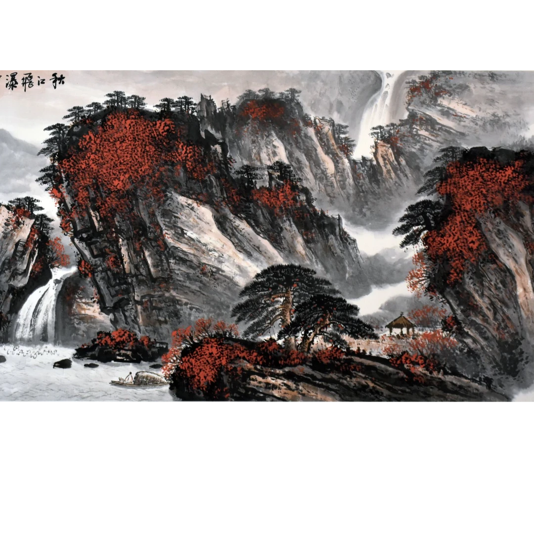 HM0719 秋江飞瀑 69×138cm 纸本镜片 8.5平尺