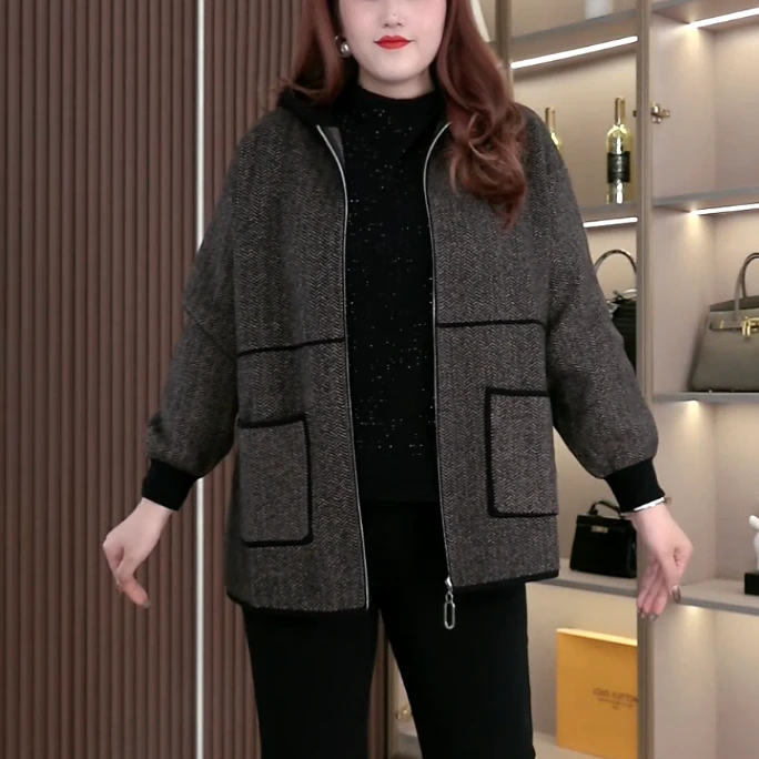 【现现】连帽针织外套休闲大码女装韩版洋气百搭显瘦气质拉链QD341