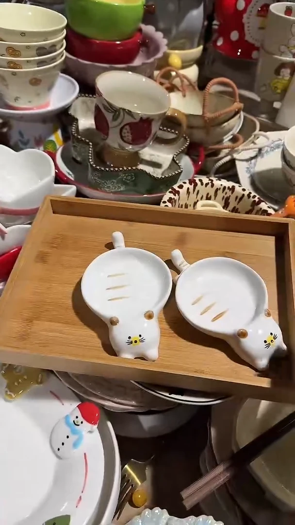 陶瓷2个猫咪味碟微瑕 凑满20元包邮