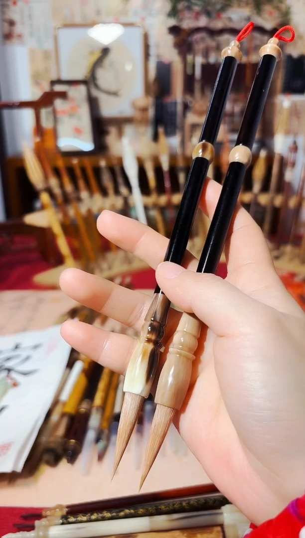 闪9 黑檀两段牛角笔杆狼毫出锋3.6（清水试笔）一支