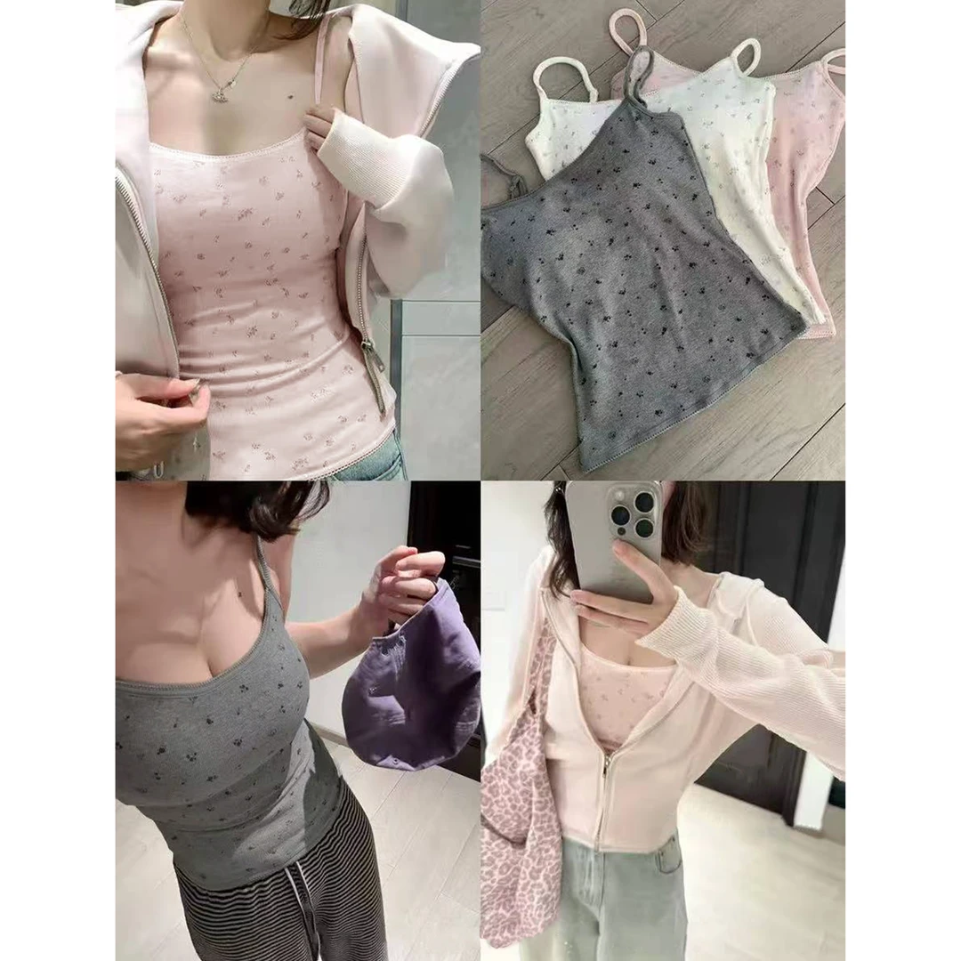 纯欲碎花吊带背心女秋季内搭上衣 带胸垫C 9476#