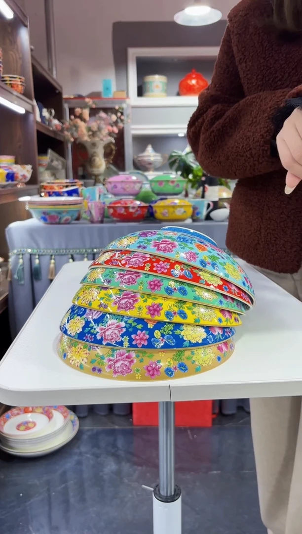 珐琅8.5英寸元宝盘6个景德镇混色