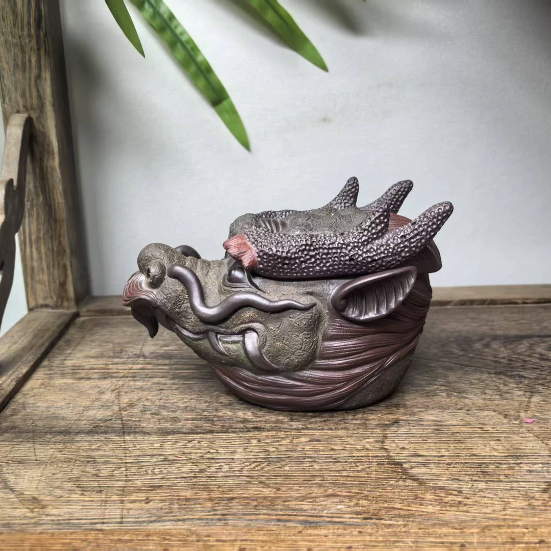 原矿紫砂宜兴纯手工制作生肖青龙手抓壶紫砂壶公道杯创意茶具