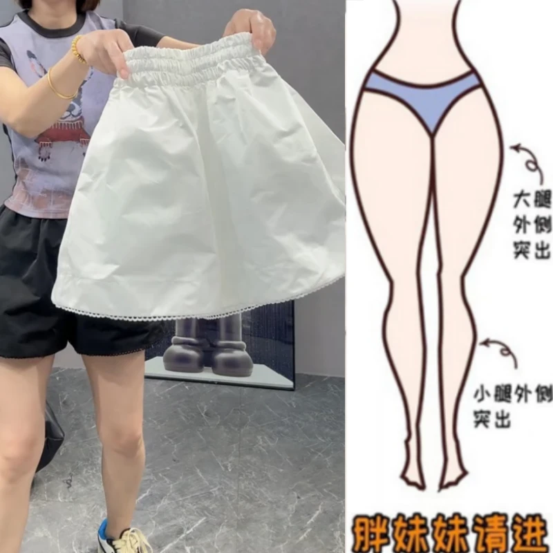 溪溪家胖mm夏季新款梨型身材高腰显瘦休闲阔腿百搭立体感花边短裤