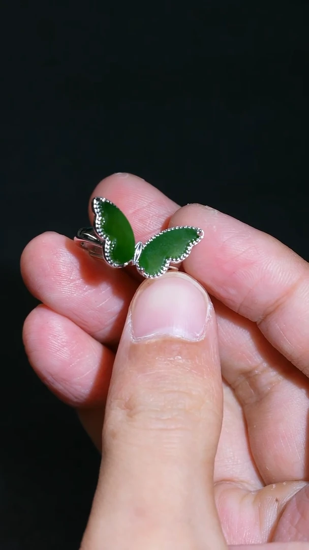 银S925镶嵌戒指和田玉33