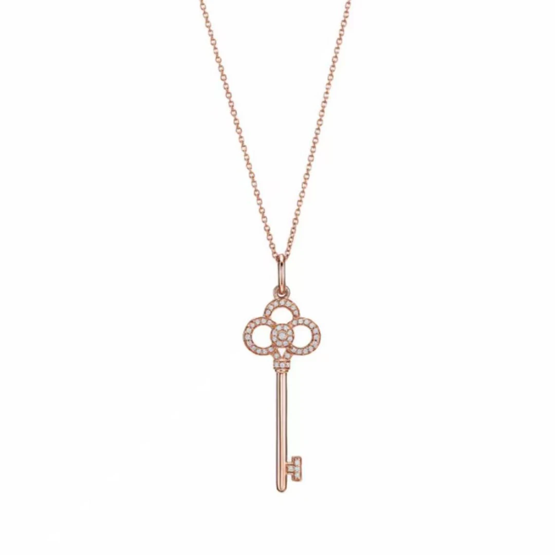 未使用 Tiffany & Co./蒂芙尼 KEY系列 金半钻钥匙项链/首饰