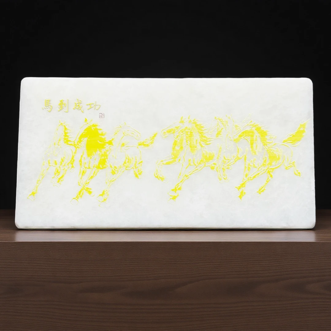 抖音质检先鉴后发出具和田玉证书保真天然和田玉四斤八骏图+手持