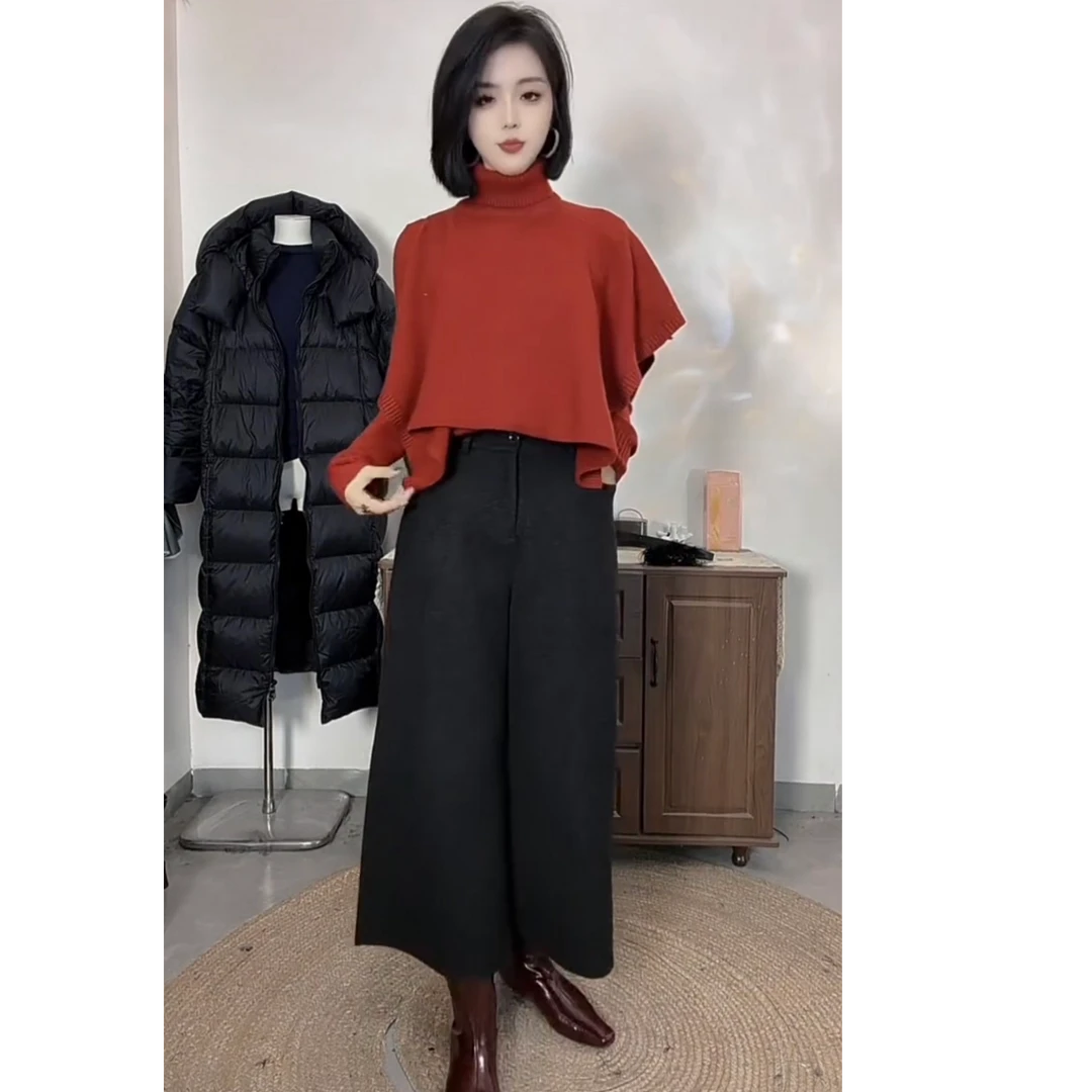 2025新款显瘦设计感气质毛针织衫长袖加厚减龄斗篷法式百搭高领