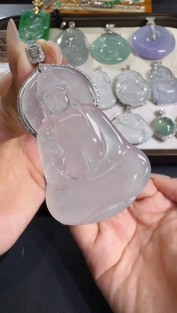 吊坠(不含链)18K金镶嵌翡翠【源头工厂】钻石镶嵌