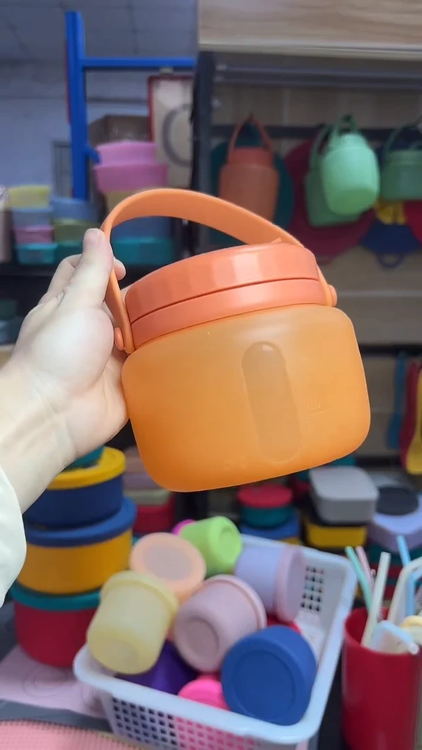 硅胶半透橙色-500ml圆形硅胶桶