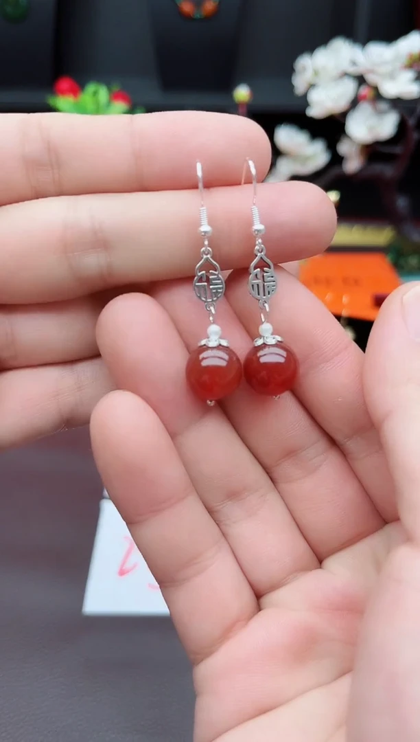 玛瑙/玉髓耳饰银S925镶嵌230000