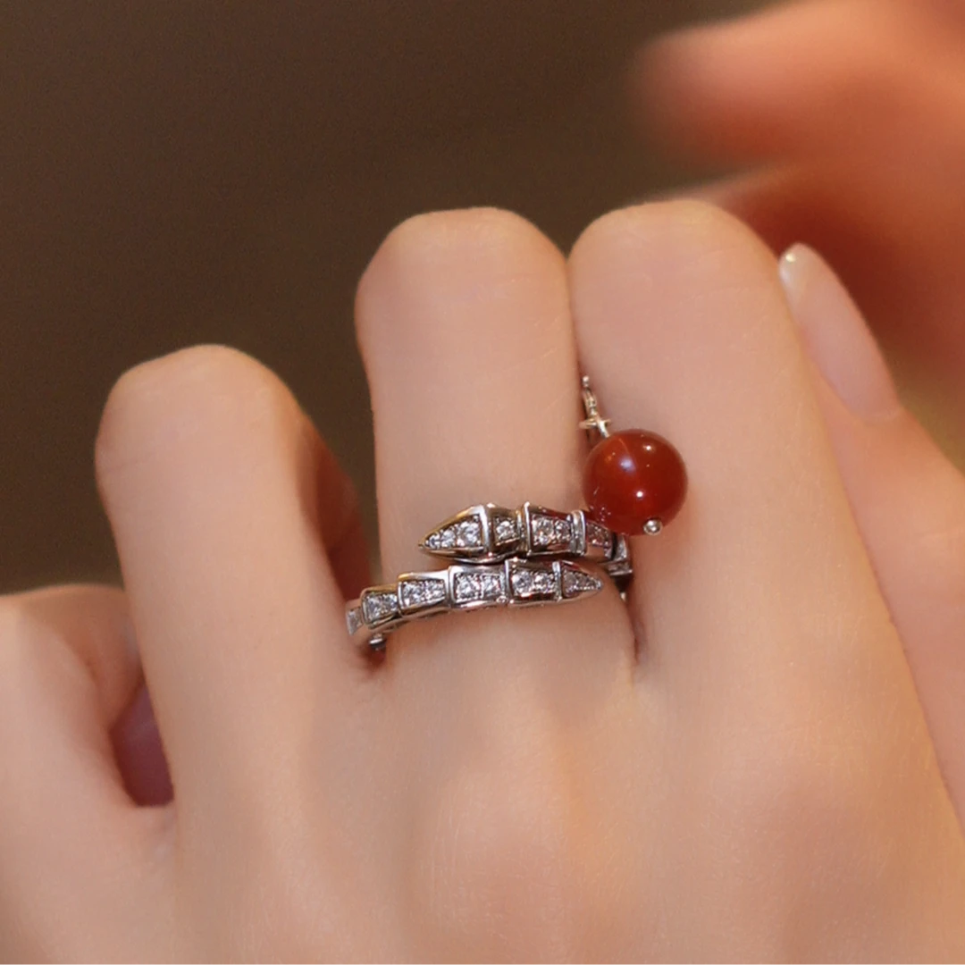 S925银水晶窄版蛇戒指HTZ0207