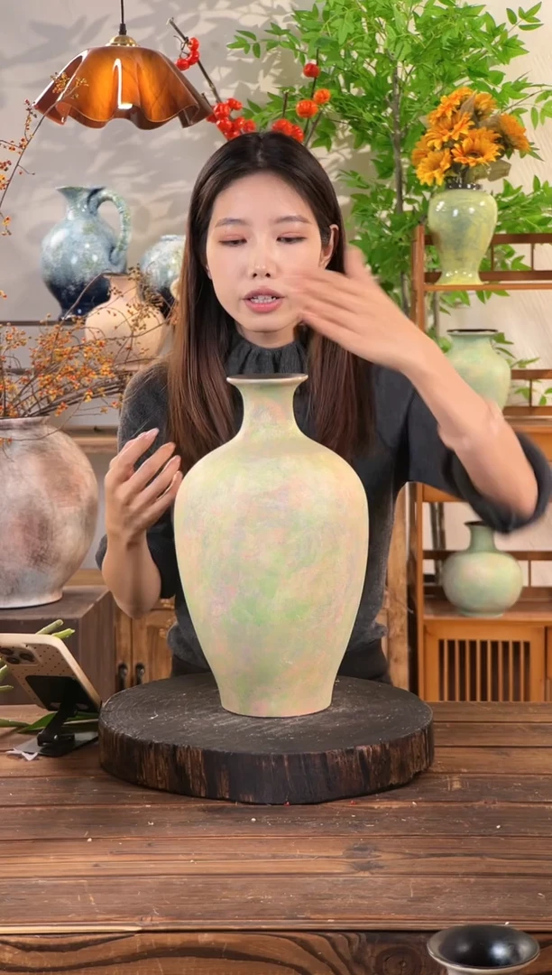【苔点绿-束口瓶】侘寂风复古风陶瓷花瓶插花花器新中式摆件