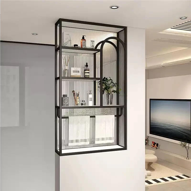 长虹玻璃卫生间半墙屏风柜现代简约客厅玄关干区洗漱台置物架隔断