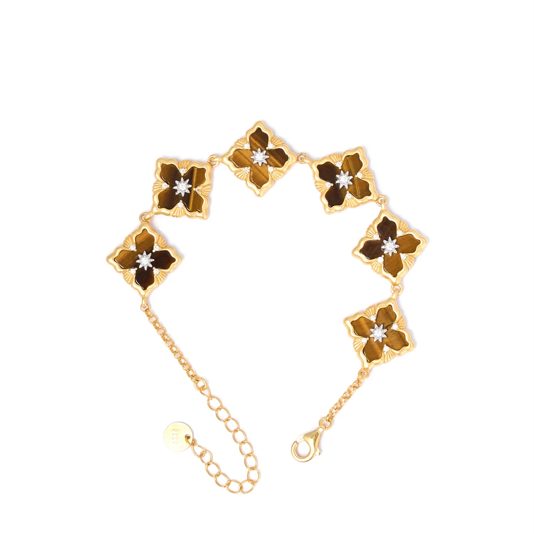 BAOSTONE 925银合成锆石手链 复古风镂空雕花五花手链【专属】S262