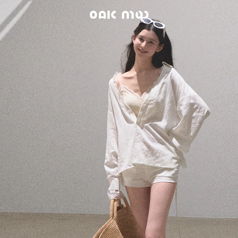 OAKMOO/ "饱和的周末"绑带设计感日常休闲亚麻衬衫