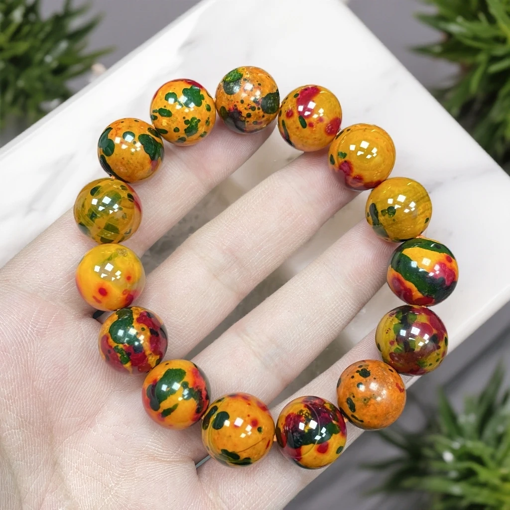 七彩红花玛瑙玉手串尺寸14mm15颗