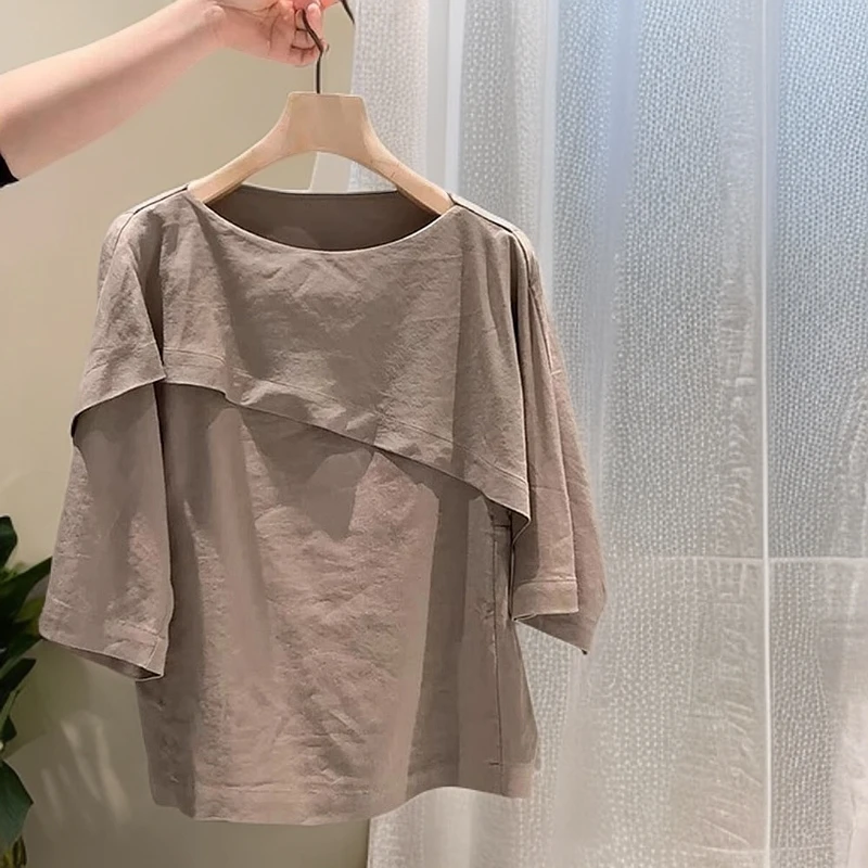 2025年夏新款韩系轻奢高级洋气小个子上衣女时尚减龄百搭宽松T恤