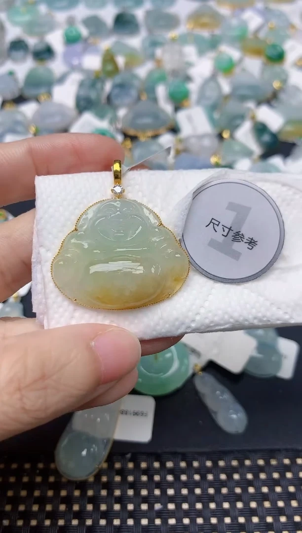 颈饰18K金镶嵌翡翠天然缅甸A货翡翠