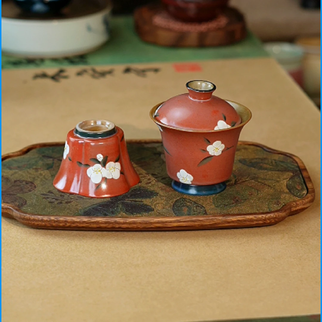 纯手工仿古宫墙红山茶花-合欢壶-手绘堆料