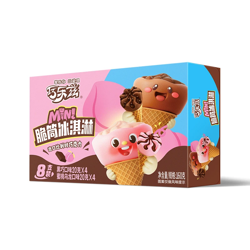 伊利巧乐兹迷你黑巧+蜜桃乌龙口味脆筒冰淇淋20g*8支/盒