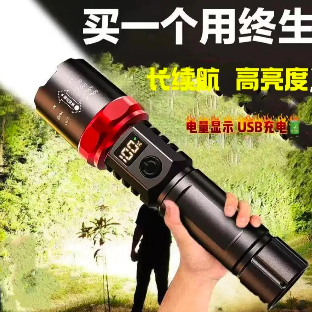 强光手电筒便携充电超亮户外变焦灯远射聚光led灯家用迷你小钢炮
