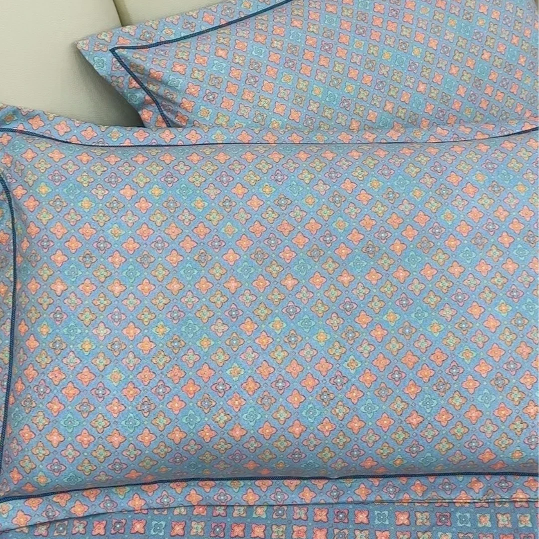 亲肤双层纱枕套--迷你幸运花蓝