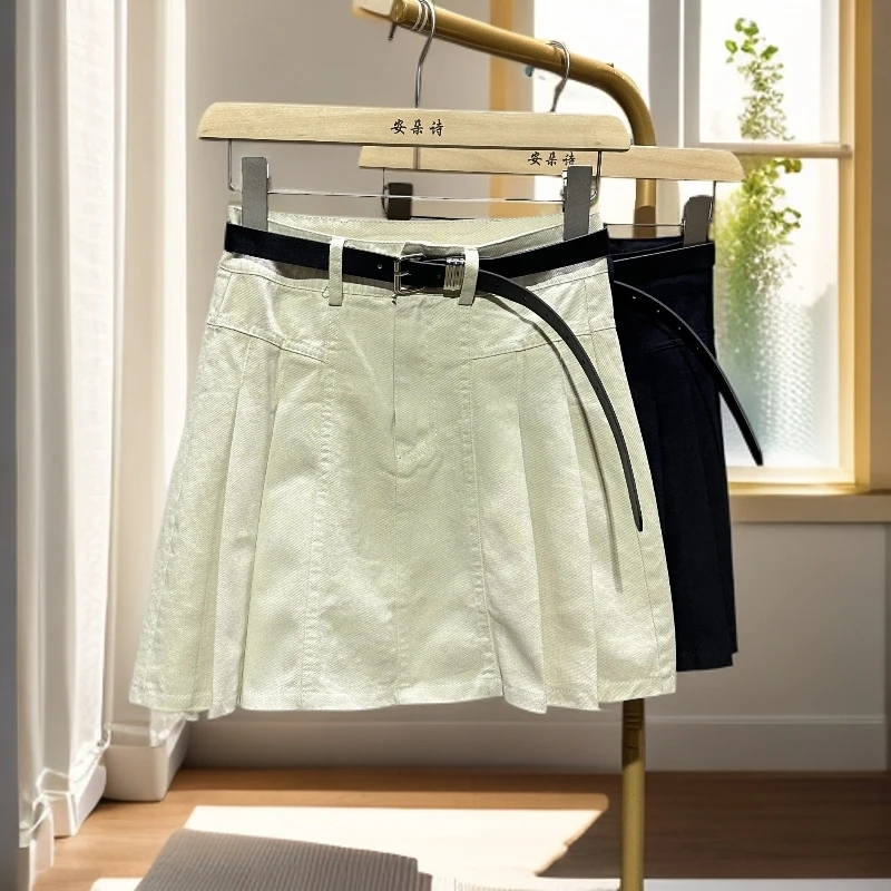 韩版牛仔裙高腰百褶裙半身裙女夏季新款学院风休闲百搭a字短裙子