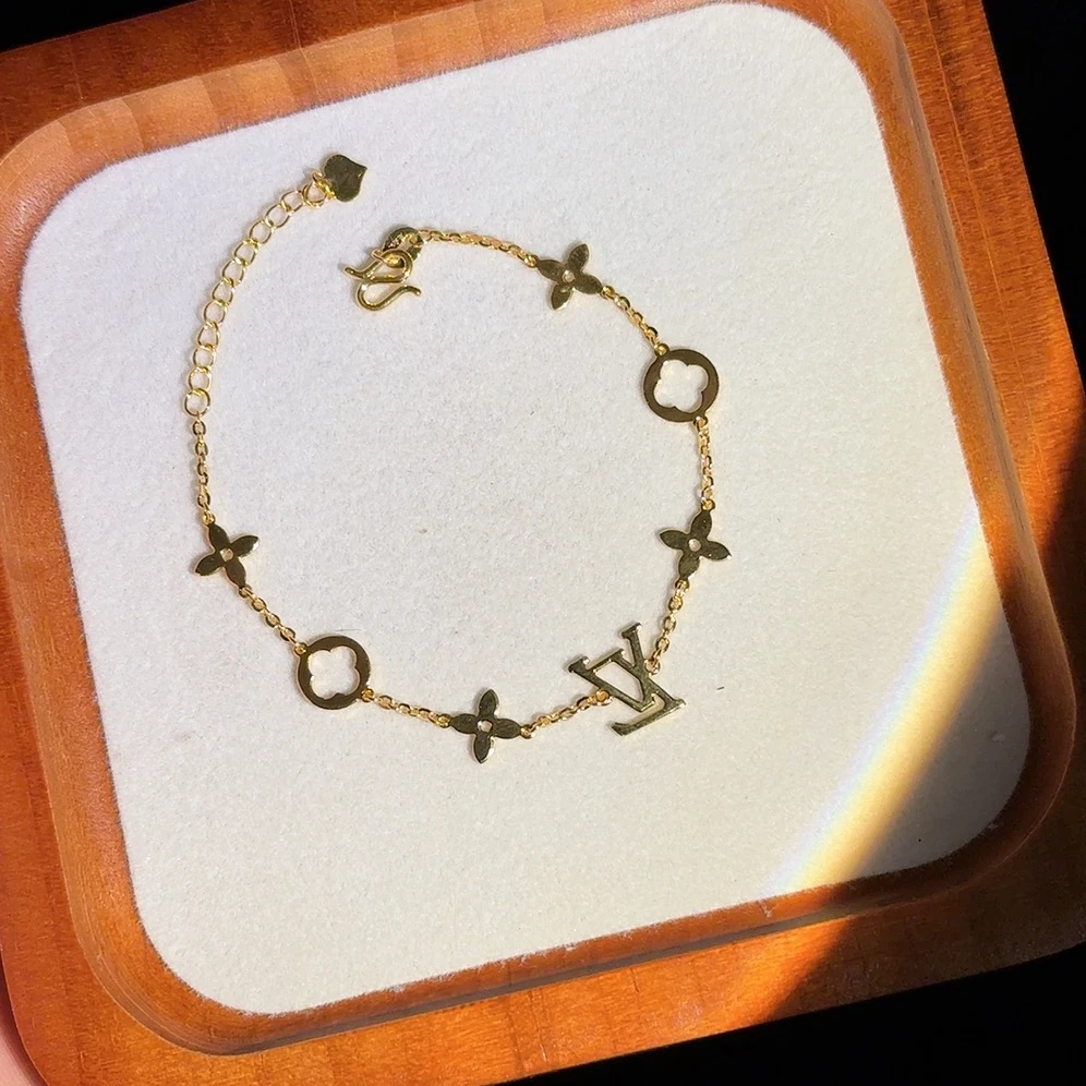 【老花字母手链】足金999古法纯黄金真金经典女款