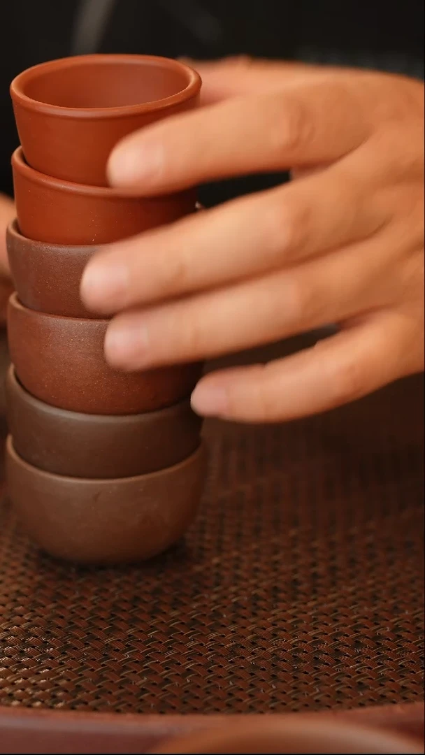 茶壶紫砂六个杯子 俩紫泥口杯 俩大红袍杯子 俩紫杯子