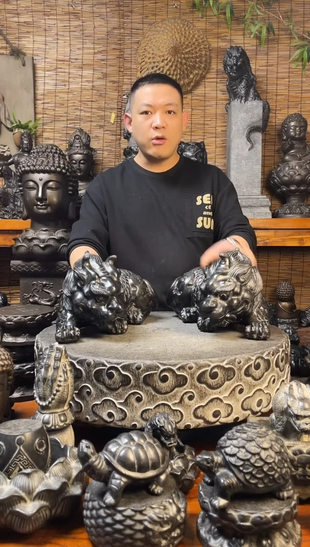 石材40貔貅一对天然青石雕刻