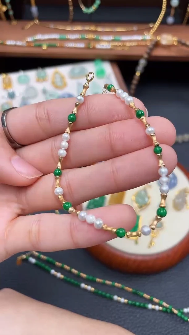 【闪购商品】翡翠套链18K金镶嵌多样性发货一个  JK535