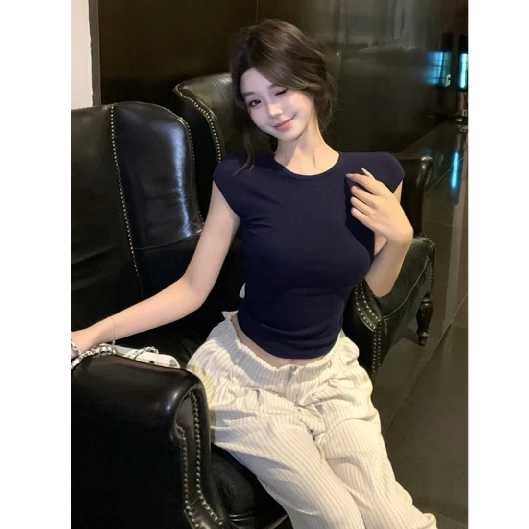 【美背狙击】小众修身圆领露背蝴蝶结T恤上衣女配显瘦休闲裤两件套