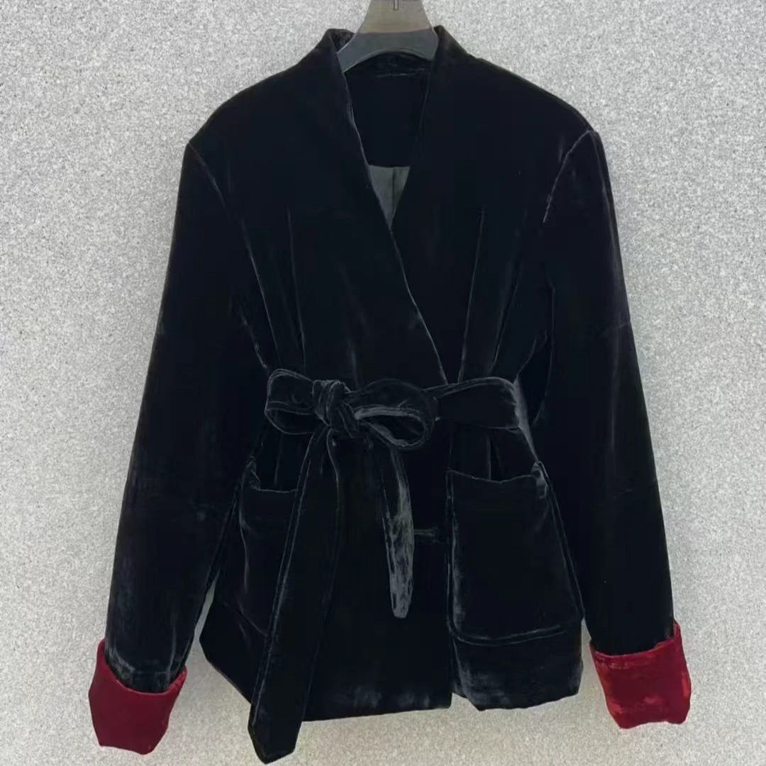 【高端100%桑蚕丝】真丝丝绒连衣裙风衣外套精致时尚显瘦百搭秋冬